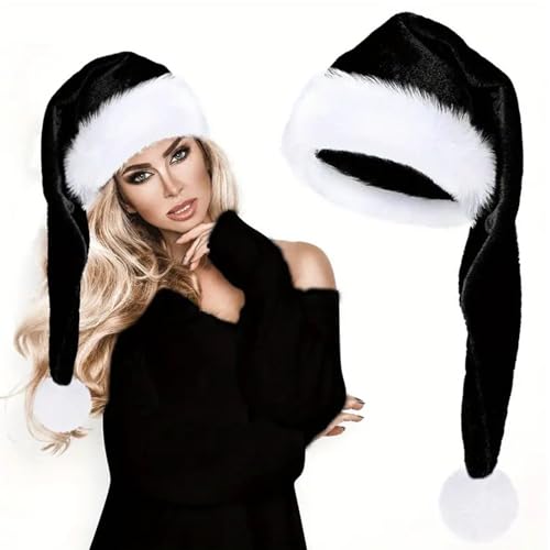 Wffeila Weihnachtsmützen Erwachsene Blau Plüsch Nikolausmützen Weihnachtsmannmützen Dicker Fellrand,Santa Hat Adult Santa Clause Mütze für Weihnachtsfeier (Black) von Wffeila