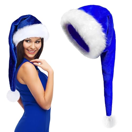 Wffeila Weihnachtsmützen Erwachsene Blau Plüsch Nikolausmützen Weihnachtsmannmützen Dicker Fellrand,Santa Hat Adult Santa Clause Mütze für Weihnachtsfeier (Blue) von Wffeila