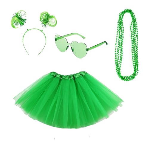 Grünes Tutu Brille Stirnband Halskette Mädchen Kinder,Party-Requisiten,St.Patrick Day Feier Kostüm Zubehör Set,Irisches Festival Accessoires,dekorativer irischer Urlaub,Für Fasching,Motto-Party,C von Whakano