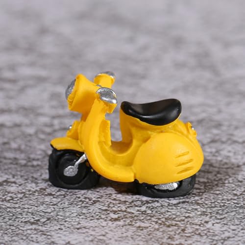 Whakano 15 Stück Mini Motorrad Ornament,Miniatur Puppenhaus Zubehör,Miniatur Puppenhaus Set,Mikro-Landschaft,Kunstharz Ornamente,für Zimmerdeko Geschenkidee,Gelb von Whakano