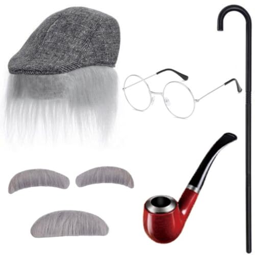 Whakano 20er Jahre Kostüm Herren Accessoires Deko,Brille Bärte Hut Krücke,1920 Zubehör Set,Karneval Kostüme Herren,für Partys Cosplay Karneval Fasching Halloween,Peaky Blinders Kostüm von Whakano