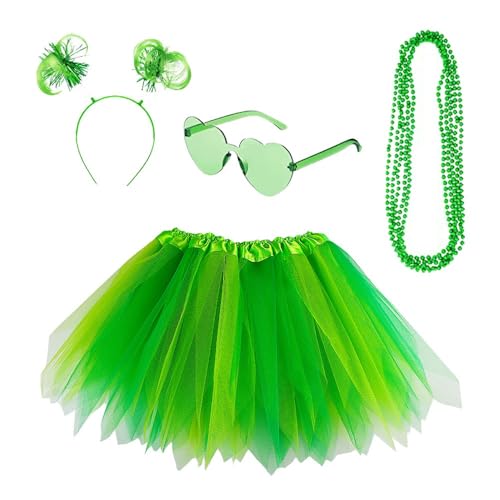 Whakano Grünes Tutu Brille Stirnband Halskette Damen,Party-Requisiten,St.Patrick Day Feier Kostüm Zubehör Set,Irisches Festival Accessoires,dekorativer irischer Urlaub,Für Fasching,Motto-Party,A von Whakano