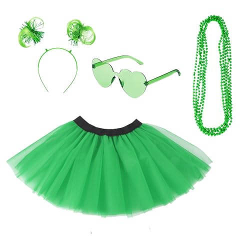 Whakano Grünes Tutu Brille Stirnband Halskette Damen,Party-Requisiten,St.Patrick Day Feier Kostüm Zubehör Set,Irisches Festival Accessoires,dekorativer irischer Urlaub,Für Fasching,Motto-Party,B von Whakano