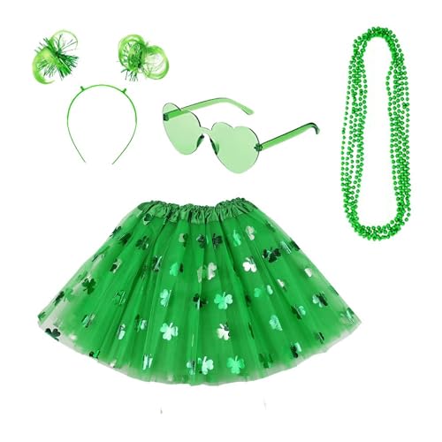 Whakano Grünes Tutu Brille Stirnband Halskette Damen,Party-Requisiten,St.Patrick Day Feier Kostüm Zubehör Set,Irisches Festival Accessoires,dekorativer irischer Urlaub,Für Fasching,Motto-Party,D von Whakano