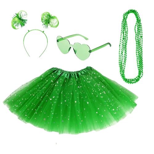 Whakano Grünes Tutu Brille Stirnband Halskette Damen,Party-Requisiten,St.Patrick Day Feier Kostüm Zubehör Set,Irisches Festival Accessoires,dekorativer irischer Urlaub,Für Fasching,Motto-Party,F von Whakano