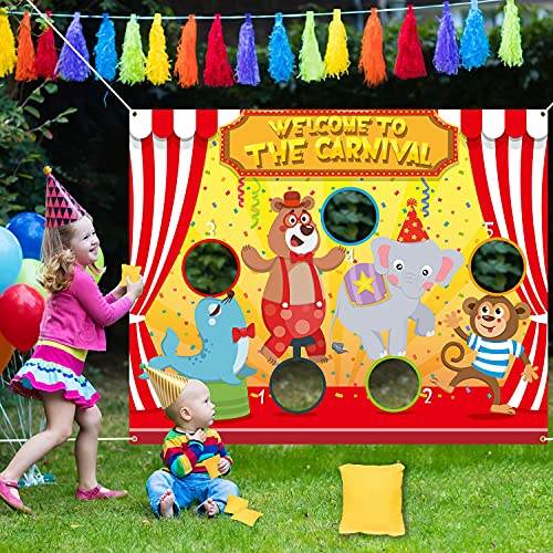 Whaline 127 cm x 101、6 cm Karneval Wurfspiel mit 4 Sitzs?cken Zirkushintergrund Wurfspiel Banner Spa? Karneval Outdoor Spiel für Kinder Erwachsene Familie Mottoparty Aktivit?ten Karneval Dekoration von Whaline