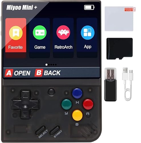 MiyooMini Plus Handheld Spielekonsole,Retro Konsole Linux System mit über 20000 Spielen,3,5 Zoll IPS-Bildschirm,Supports WiFi Schlacht und 64G TF-Karte（Schwarz） von Whatsko