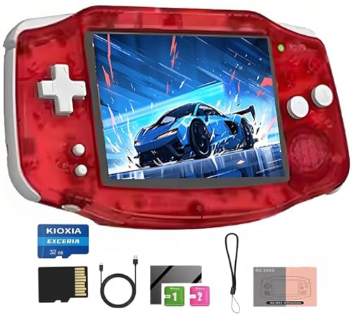 RG 34XX Handheld Spielekonsole,Handheld Game Console RG34XX Eingebaut 32G+64G mit über 5000+ Spielen,3,4 Zoll IPS Screen 3500mAh,Retro Konsole Support Wi-Fi Multiplayer und HD TV-Ausgang(Rot) von Whatsko