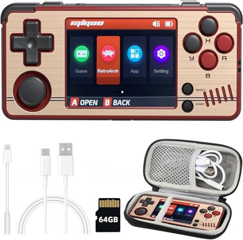 Whatsko MiyooA30 Handheld Spielkonsole,2.8 Zoll IPS Screen 2600mAh,Retro Konsole Built-in 64G Karte Vorinstaliert 10000+ Spiele,Unterstützt Wireless WiFi Battles Handheld Konsole(Braun) von Whatsko