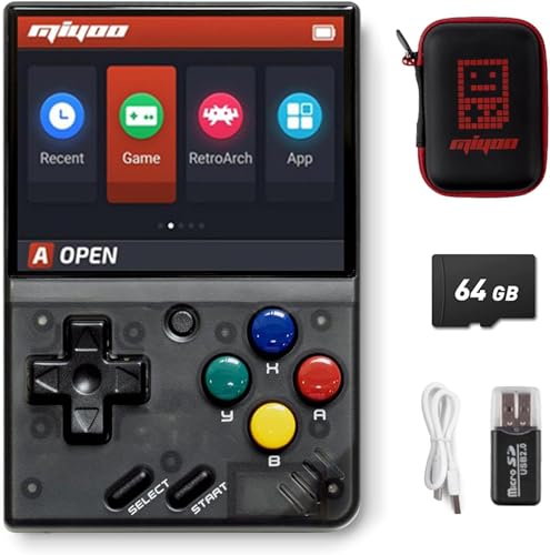 Whatsko MiyooMini V4 Handheld Spielkonsole,Miyoo-Mini Retro Konsole 64GB mit 10000 Spielen,Pocket Handheld Game Spielkonsole Cortex-A7 Linux System 2.8 Zoll IPS Screen 2000mAh(Schwarz) von Whatsko