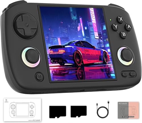 Whatsko RG CubeXX Handheld Spielkonsole,Retro Console 32G+64G mit 5500+ Spielen,RGB Joystick-Beleuchtung 3.95 Inch IPS Screen 3800mAh,Support Wi-Fi Online-Mehrspieler und HD TV-Ausgang(Schwarz) von Whatsko