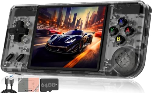 Whatsko RG28XX Handheld Spielkonsole,Linux System Built-in 64G Karte 5516+ Spiele,Support HDMI TV Output und Multimedia Application,Retro Konsole 2.83 Inch IPS Screen 3100mAh(Transparent Schwarz) von Whatsko