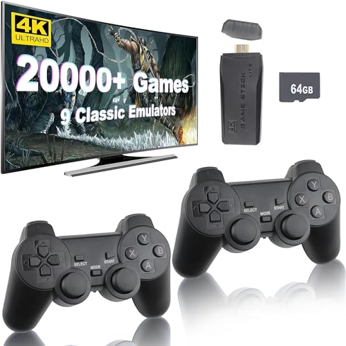 Whatsko Retro Konsole Spielkonsole Game Stick,20000+ Spielen Videospielkonsole mit 2 Gamepads,Plug and Play Game Stick 4K HD Wireless Controller Ausgang für TV Computer Projektor(64G) von Whatsko