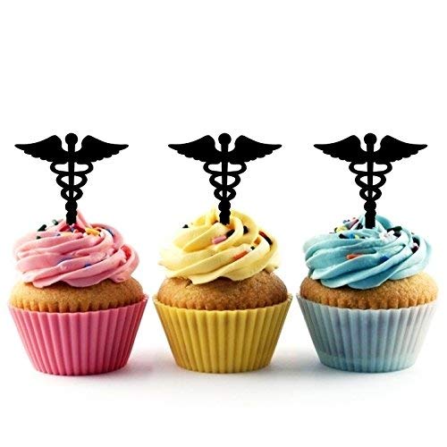 Caduceus Medical Symbol Silhouette Acryl Cupcake Toppers 12 Stück von Whimsical Practicality