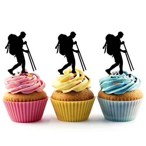 Cupcake-Topper aus Acryl, Motiv: Wanderabenteuer, Silhouette, 12 Stück von Whimsical Practicality