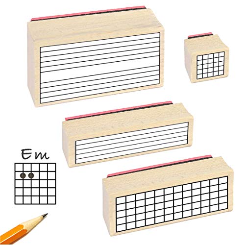 Gummistempel für Gitarrenlehrer, Geschenkpackung (4 nützliche Stempel für Akkord-Diagramme, Tabellen, Griffbrett-Diagramme und Musik) von Whirlwindpress.ca