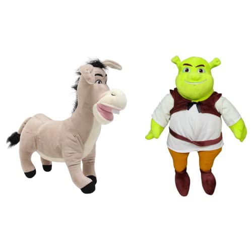 Whitehouse Leisure Dreamworks Shrek Superweiche Plüschtiere in Geschenkqualität, 33–35 cm, Shrek und Esel von Whitehouse Leisure