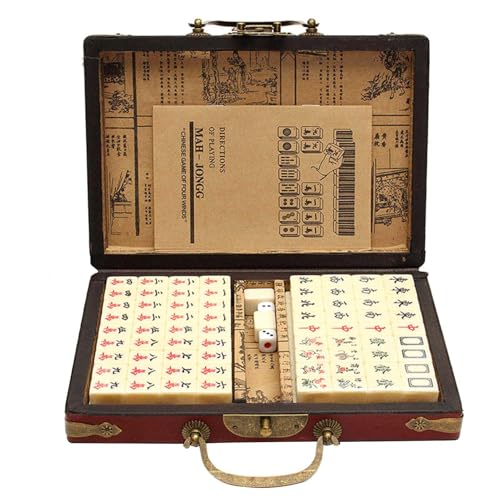 Chinesisches Mahjong-Set – Mahjong-Set in Reisegröße, kompaktes Mahjong-Spiel | Professionelles Mahjong-Set mit roter Tragetasche, klassische chinesische Version für Anfänger und Enthusiasten (21,7 cm von Whnbuij