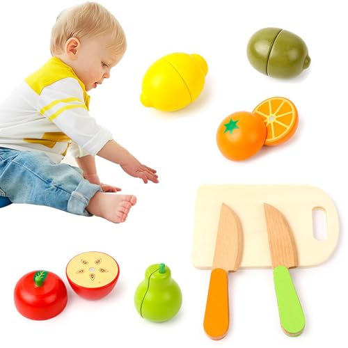 Hackspielzeug zum Spielen von Lebensmitteln – Lebensmittelset aus Holz für Kinder, Rollenspielzeug für die Küche | 8-teiliges Set zum Kochen von Obst und Gemüse, magnetische Verbindung, ungiftiges bem von Whnbuij