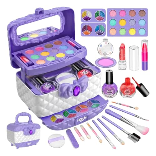 Kinder-Make-up-Set – waschbares rosafarbenes Kinder-Make-up, Mädchen-Make-up-Set, keine Belastung für die Haut, Mädchen-Waschtischset | Tragbares Make-up-Koffer-Set für Kleinkinder, Prinzessinnen-Kosm von Whnbuij