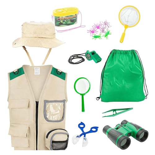 Kinder-Wanderausrüstung – Outdoor-Abenteuer-Set, Camping-Safari-Outfit | 11-teiliges Natur-Erkundungsset, Kinder, bestehend aus Weste und Mütze für und Mädchen im Alter von von Whnbuij