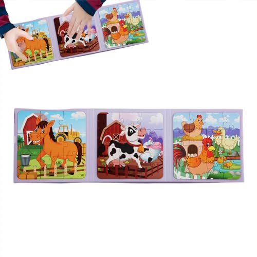 Magnetisches Puzzlebuch, magnetisches Reisepuzzle | Faltbare Puzzle-Sets mit Tiermotiven - Pädagogisches Cartoon-Puzzle-Puzzlebuch für die frühe Bildung für Kleinkinder, Mädchen und Jungen von Whnbuij