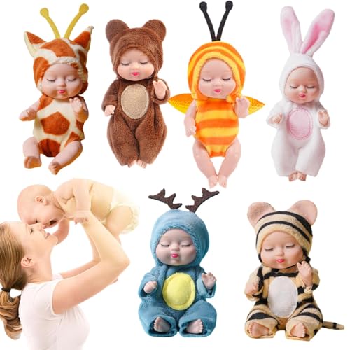 Miniatur-Reborn-Puppen – bezaubernde lebensechte Vinylpuppen, tragbares PVC-Puppenset | 6 Stück ultraweiches, realistisches, kleines Reborn-Puppenspielzeug mit sanfter Berührung, unterhaltsames Komfor von Whnbuij