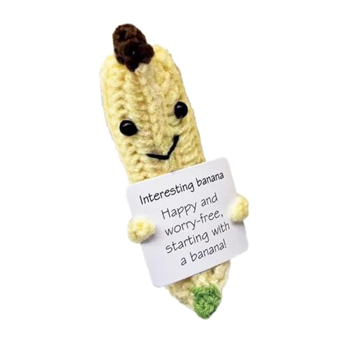 Positive Häkelbanane,Positive Häkelarbeit | Fruchtbanane emotionale Unterstützung häkeln | 7 cm große „Cheer up Banana“-Strickpuppe, süße Häkelpuppe mit positiver Karte für Geburtstagsfeier, Heimstudi von Whnbuij