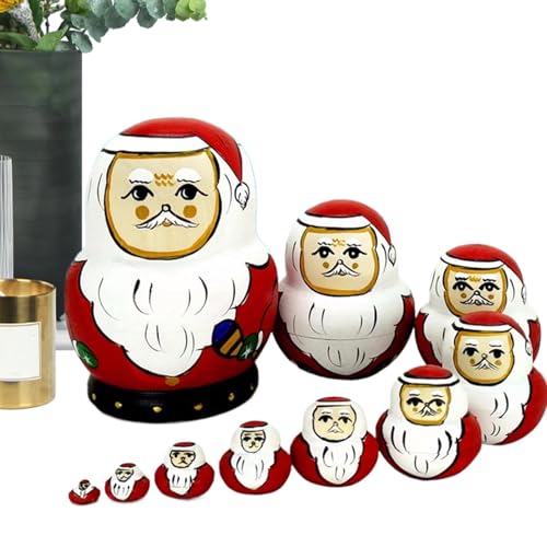 Russische Nistpuppen – stapelbares Nistspielzeug aus, Weihnachtsmann-Nistpuppen | 10x schöne pädagogische Lernspielzeuge, | Buntes Cartoon-Stapelspielzeug für Weihnachten, Neujahr, Halloween, ERN von Whnbuij