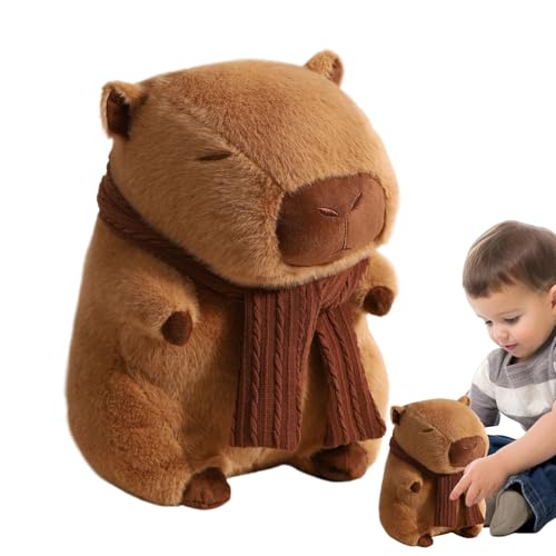 Whnbuij Capybara Plüschtier, Capybara Puppe, Cartoon Home Stuffy, Kuschelige Stofftierpuppe, Bezauberndes Cartoon-Heimstofftier mit Schal für Schlafzimmer, Sofa von Whnbuij