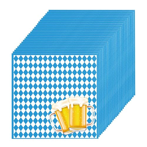 Whnbuij Oktoberfest-Geschirr,Oktoberfest-Zubehör, 20-teiliges Oktoberfest-Geschirr-Set für Zusammenkünfte, Das blau-weiße Flaggen-Karodesign dient 20 Gästen zum deutschen Oktoberfest von Whnbuij