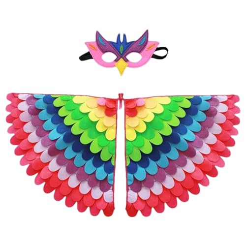 Whnbuij Pfau Tierflügel & Maske - Vogelflügel verkleiden, Bunte -Cosplay-Flügel, Faltbare Farbverlaufs-Kostümflügel, winddichte Kostümflügel für Partys Faltbare Vogelflügel von Whnbuij