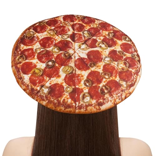 Whnbuij Pizza-Kopfbedeckung – gemütliches -Accessoire, verrückter Hut, humorvolle Pizza-Mütze | 14,17 x 14,17 Zoll Neuheit Soft Food Kopfbedeckung Pizza-Kostüm, leichte lustige Pizza-Dekoration für von Whnbuij