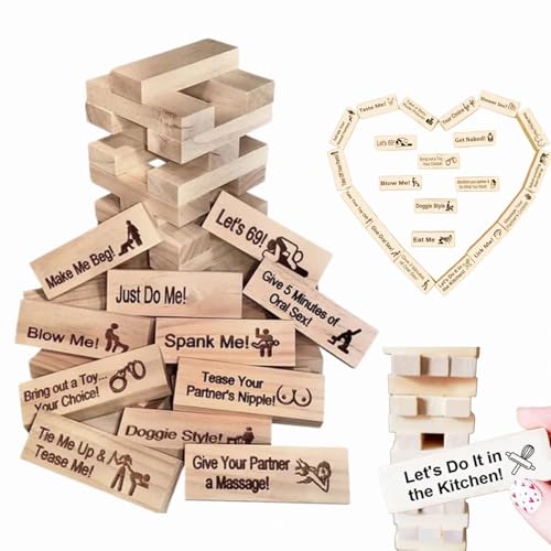 Couple Game Blocks, Super Naughty Block Tower Game, Super Frecher Block Turm Spiel, Valentine Tumbling Tower Stacking Blocks, Holzblöcke mit Wahrheit oder Pflicht Fragen und Herausforderungen (1 Set) von Whnnssw