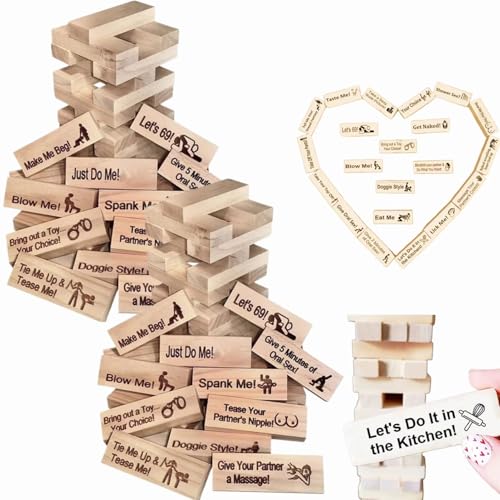 Couple Game Blocks, Super Naughty Block Tower Game, Super Frecher Block Turm Spiel, Valentine Tumbling Tower Stacking Blocks, Holzblöcke mit Wahrheit oder Pflicht Fragen und Herausforderungen (2 Set) von Whnnssw