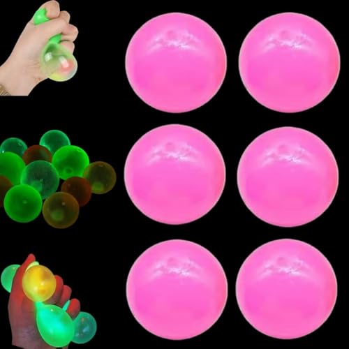 Im Dunkeln Leuchtende Klebebälle, Stressball Klebriger Zielball, Sticky Glow Stressball Fidget Toys Wall Ball, Sensorische Spielzeuge zum Stressabbau Leuchtball Deckenbälle für Schlafzimmer (A-6PCS) von Whnnssw