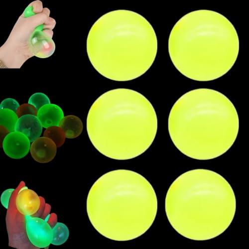 Im Dunkeln Leuchtende Klebebälle, Stressball Klebriger Zielball, Sticky Glow Stressball Fidget Toys Wall Ball, Sensorische Spielzeuge zum Stressabbau Leuchtball Deckenbälle für Schlafzimmer (D-6PCS) von Whnnssw