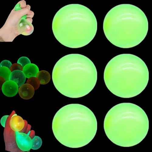 Im Dunkeln Leuchtende Klebebälle, Stressball Klebriger Zielball, Sticky Glow Stressball Fidget Toys Wall Ball, Sensorische Spielzeuge zum Stressabbau Leuchtball Deckenbälle für Schlafzimmer (E-6PCS) von Whnnssw