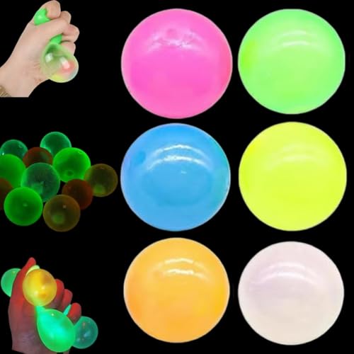 Im Dunkeln Leuchtende Klebebälle, Stressball Klebriger Zielball, Sticky Glow Stressball Fidget Toys Wall Ball, Sensorische Spielzeuge zum Stressabbau Leuchtball Deckenbälle für Schlafzimmer (MIX-6PCS) von Whnnssw