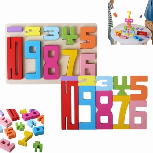 Montessori Zahlenbausteine, Motorikspielzeug Building Blocks, Holz Zahlenblock Spielzeug Set für Kinder, Zahlenerkennungs und Farb Stapelspiel, Stapelzahlen Zahlen Bauklötze ab 3 Jahre Kinder (10PCS) von Whnnssw