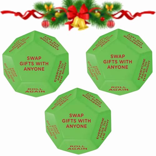 Santa Swap Gift Exchange Dice, Christmas Dice Gift Exchange Game, Party Gift Exchange Dice Game, 12 Different Sides - 3*3*3in Christmas Dice Game, Christmas Group Gift Exchange Party Game (3PCS) von Whnnssw