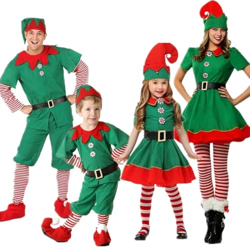 Weihnachtself Kostüm Set Für Kinder Erwachsene, Weihnachten Elf Kostüm Kleidungsset, Weihnachtselfen Kostüm Damen Kinder Herren, Weihnachts Cosplay Kostü Set Aus Kleid Und Hut (boy, 12-18 Jahre) von Whnnssw