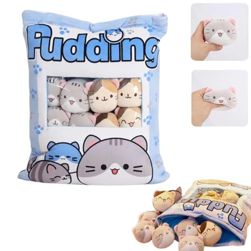 Whnnssw Katze Plüsch Kissen, Pudding Katze Kissen, Abnehmbare Tier-Plüschtiere, Pudding Katze Plüschtier Süßes Snackkissen Stofftierspielzeug, Tiere Gefülltes Plüschkatzen-Snackkissen Abnehmba (A) von Whnnssw