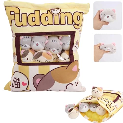 Whnnssw Katze Plüsch Kissen, Pudding Katze Kissen, Abnehmbare Tier-Plüschtiere, Pudding Katze Plüschtier Süßes Snackkissen Stofftierspielzeug, Tiere Gefülltes Plüschkatzen-Snackkissen Abnehmba (B) von Whnnssw