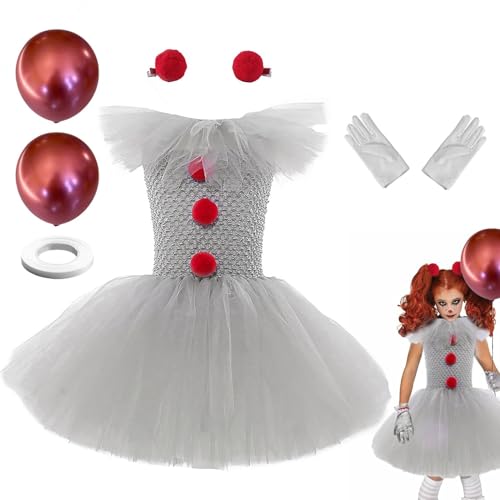 Halloween Kostüm Mädchen Kinder, Horror Kostüm Kinder Mädchen Gruselig,Pennywises Dress Up Tutu-Kleid Mit Handschuhen Und Haarnadel, Halloween, Weihnachten, Karneval, Cosplay-Outfit Für Mädchen von Whpsiting