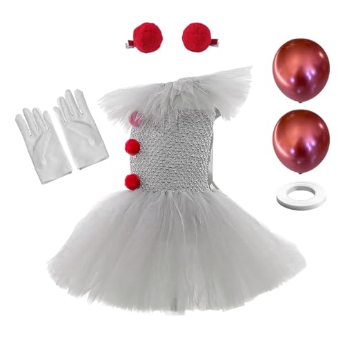 Halloween Kostüm Mädchen Kinder, Horror Kostüm Kinder Mädchen Gruselig,Pennywises Dress Up Tutu-Kleid Mit Handschuhen Und Haarnadel, Halloween, Weihnachten, Karneval, Cosplay-Outfit Für Mädchen von Whpsiting