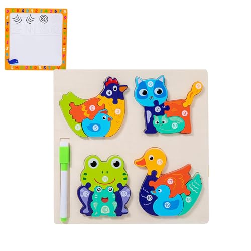 Tier-Zahlenpuzzle, Tierform-Puzzle,3D-Tierpuzzlespielzeug - Buntes doppelseitiges 3D-Tierzahlen-Puzzle für Kinder im Kindergarten, Klassische Bildung von Whpsiting