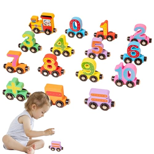 Whpsiting Magnetischer Holzzug, Holzzahlenzug - Magnet Zahleneisenbahn Holzspielzeug-Set | Bunte hölzerne Eisenbahnwaggons für Farberkennungsspielzeug für und Mädchen von Whpsiting