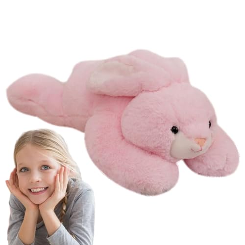 Whrcy Hase Plüsch,Kaninchen Stofftier | Liegendes Kaninchen-Plüschtier für Kinder, Kissen, beruhigende Stoffpuppe,11,8-Zoll-Plüschtierkissen für Kinder, beruhigende Stoffpuppe für Sofa, Schlafzimmer, von Whrcy