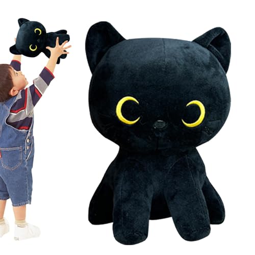 Whrcy Schwarze Katze Stofftierpuppe, Stoffkatzenspielzeug | Schwarze Katze Puppe Plüschtier Tierspielzeug | Weiche Plüschpuppe, Schwarze Katze, Stofftier für Sofa, Schlafzimmer, Wohnzimmer, von Whrcy